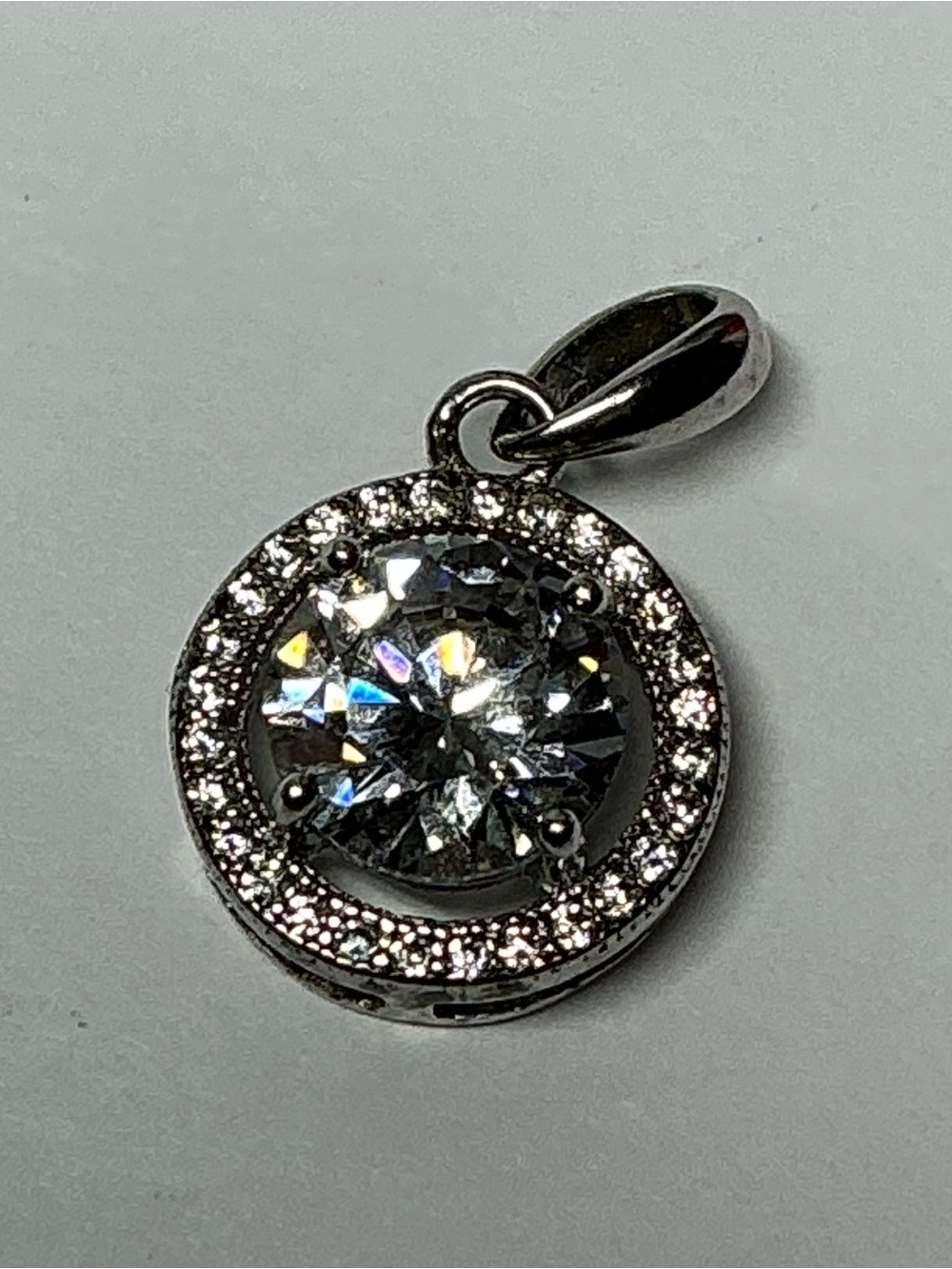 Sterling Silver Clear Crystal Halo Pendant